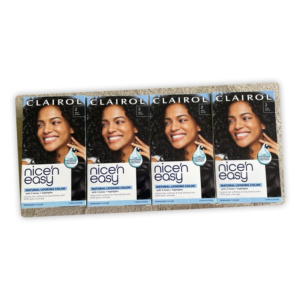 Clairol Nice'n Easy Permanent Hair Color 2 Soft Black, 4 Packs